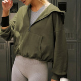 Women Hooded Sweatshirt Sports Hoodie Zipper Drawstring Long Sleeve Top Jacket, Size: M(Black)