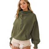 Women Hooded Sweatshirt Sports Hoodie Zipper Drawstring Long Sleeve Top Jacket, Size: XL(Army Green)