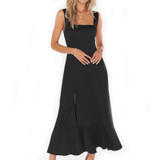 Women Elegant Slit Dress Commuting Sleeveless Knot Suspender Dress, Size: M(Black)