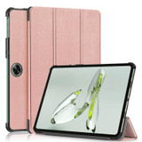 For OnePlus Pad Go / OPPO Pad Air Custer Solid Color 3-fold Holder Smart Leather Tablet Case(Rose Gold)