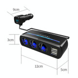 SHUNWEI SD-1939D 120W QC3.0 Car 3 in 1 Dual USB Charger Cigarette Lighter