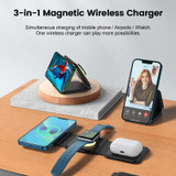 3 in 1 Wireless Charging Station Magnetic Foldable Travel Fast Charger for iPhone 15/14/13/12 Series / AirPods / iWatch(Black)