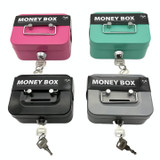 Portable Metal Safe Cash Box Piggy Bank Money Organizer with Key(Small Pink)