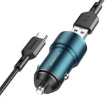 BOROFONE BZ19 Wisdom Dual USB Ports Car Charger with USB to Type-C Cable(Blue)