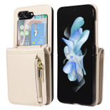 For Samsung Galaxy Z Flip5 5G Crossbody Lanyard Zipper Wallet Leather Phone Case(Beige)