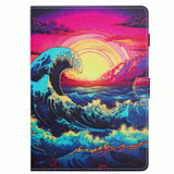 For Samsung Galaxy Tab A7 Lite T220 Painted Pattern Stitching Leather Tablet Case(Waves)