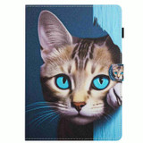 For Samsung Galaxy Tab A 10.1 2019 T510 Painted Pattern Stitching Leather Tablet Case(Blue Cat)