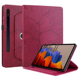For Samsung Galaxy Tab S9+ / S9 FE+ Tree Life Embossed Rotation Leather Tablet Case(Red)