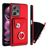 For Xiaomi Redmi Note 12 Pro 5G Global Organ Card Bag Ring Holder PU Phone Case(Red)