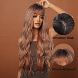Women Long Hair Wig with Bangs Gradient Fluffy Water Ripple Curly Hair Wig, Color: Brown Pick Dye LC2059-1