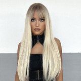 Gradient Long Straight Hair Chemical Fiber High Temperature Silk Wig with Bangs, Color: LC5217