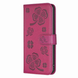 For Samsung Galaxy S20 FE Four-leaf Embossed Leather Phone Case(Rose Red)