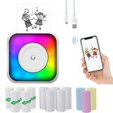 RGB Light Portable Mini Bluetooth Printer Inkless Document Label Printer with 5-Rolls Stickers