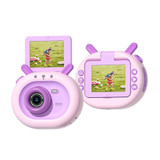 S2 2.4-inch 180-degree Flip-screen 1080P HD Cartoon Children Digital Camera with Stand(Violet)