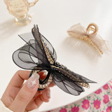 French Style Hairpin Gripper Mesh Lace Bowknot Rhinestone Hairpin(Champagne)