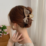 French Style Hairpin Gripper Mesh Lace Bowknot Rhinestone Hairpin(Champagne)