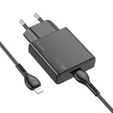 Hoco N37 Delgado PD20W USB-C / Type-C Single Port Charger Set with Type-C to 8 Pin Cable, EU Plug(Black)