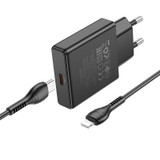 Hoco N37 Delgado PD20W USB-C / Type-C Single Port Charger Set with Type-C to 8 Pin Cable, EU Plug(Black)