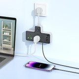 hoco AC11A Voyage 2-position Expansion Socket with USB-C+3USB Ports, Cable Length: 8.5cm, EU Plug(Black)