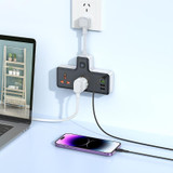 hoco AC12 Reise 2-position Expansion Socket with PD30W+3USB Ports, Cable Length: 8.5cm, US Plug(Black)