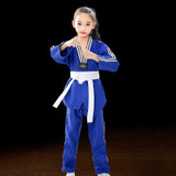 Child Adult Cotton Men And Women Taekwondo Clothing Training Uniforms, Size: 130(Plus Bar Red)