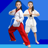 Taekwondo Clothing Child Adult Cotton Men And Women Taekwondo Training Uniforms, Size: 160(Pinoscience Red Pants)