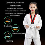 Taekwondo Clothing Child Adult Cotton Men And Women Taekwondo Training Uniforms, Size: 140(Alphabet Collar Long Sleeves)