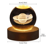 6cm With Warm Light Base 3D Laser Engraved Crystal Ball Night Light USB Glowing Glass Ball, Style: Santa Claus