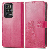 For ZTE Axon 30 Ultra 5G Four-leaf Clasp Embossed Buckle Mobile Phone Protection Leather Case with Lanyard & Card Slot & Wallet & Bracket Function(Magenta)
