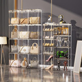Stackable Transparent Storage Box Magnetic Suction Bookcase Handbag Display Rack, Style: Three Partitions