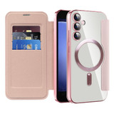 For Samsung Galaxy S23 FE 5G Shield Magsafe RFID Anti-theft Rhombus Leather Phone Case(Pink)