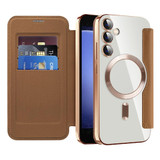 For Samsung Galaxy S23 FE 5G Shield Magsafe RFID Anti-theft Rhombus Leather Phone Case(Brown)