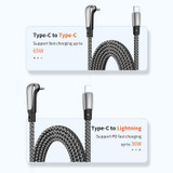 ENKAY PD65W Elbow Type-C to Type-C Fast Charging Data Braid Cable with Indicator Light, Length:2m