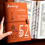 52 Week 25 Pages Couple Savings Challenge Handbook Savings Loose-leaf Bill Holder, Color: Blue 3-layer