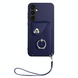 For Samsung Galaxy S23 FE 5G Organ Card Bag Ring Holder PU Phone Case with Lanyard(Blue)