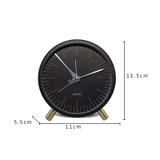 Metal Quartz Alarm Clock Simple Silent Desktop Round Pointer Living Room Clock(Black)