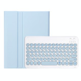 For Samsung Galaxy Tab S9 FE Candy Color TPU Round Keycap Bluetooth Keyboard Leather Case with Pen Slot(Ice Blue)