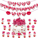 Valentines Day Party Decoration Set 1 Banner +20pcs Latex Balloons+ 16pcs Cake Topper