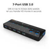 WAVLINK WL-UH3073D USB3.0 HUB Adapter 7-Port Docking Station with Individual Switch(AU Plug)