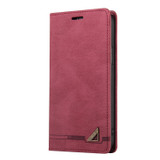 For Samsung Galaxy S21 Ultra 5G Skin Feel Anti-theft Brush Horizontal Flip Leather Case with Holder(Wine Red)