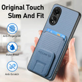 For OPPO Reno9 5G Carbon Fiber Card Bag Fold Stand Phone Case(Blue)