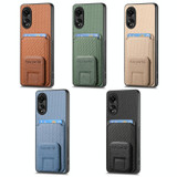 For OPPO Reno9 Pro+ 5G Carbon Fiber Card Bag Fold Stand Phone Case(Khaki)