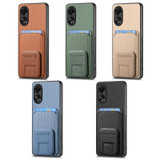 For OPPO Reno7 Z 5G/F21 Pro 5G Carbon Fiber Card Bag Fold Stand Phone Case(Khaki)