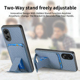 For OPPO Reno8 5G Carbon Fiber Card Bag Fold Stand Phone Case(Blue)