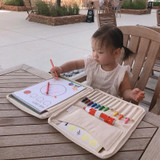 Children Canvas Paintbrush Storage Bag Crayon Organizer Drawing Board Pouch  Without Stationeries(Beige)