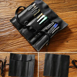 Retro Genuine Leather Pen Curtain Pencil Case Tie Rope With Key(Crazy Horse Coffee)