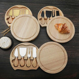 4pcs /Set Round Oak Box Cheese Knife Spatula Stainless Steel Cheese Tools Cutlery, Color: Black