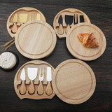 4pcs /Set Round Oak Box Cheese Knife Spatula Stainless Steel Cheese Tools Cutlery, Color: Gold