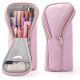 Large Capacity Upright Pencil Case Portable Office Exam Stationery Bag(Pink)