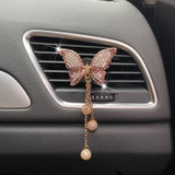 Butterfly Tassel Pearl Diamond Car Air Vent Aromatherapy Clip(Purple)